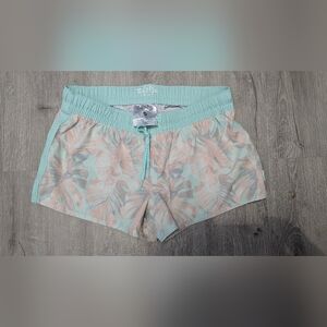 Salt Life Women's Shorts - Turquoise, Tan & White, Size Large Monstera Palm
